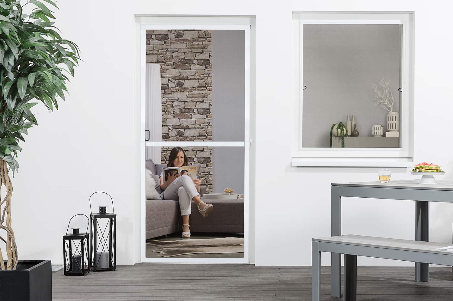 Fliegengittertür "FLEX PLUS", flächenversetzte Türen - Alurahmen - Zuschnitt