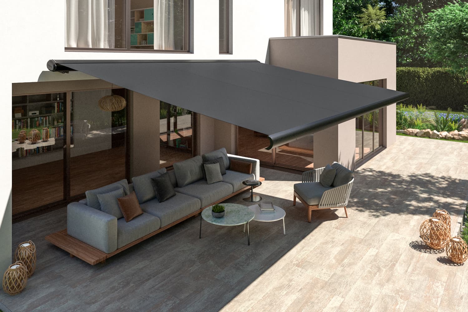 Vollkassettenmarkise "PROFI" mit LED-Beleuchtung, Elektrische Steuerung inkl. Fernbedienung