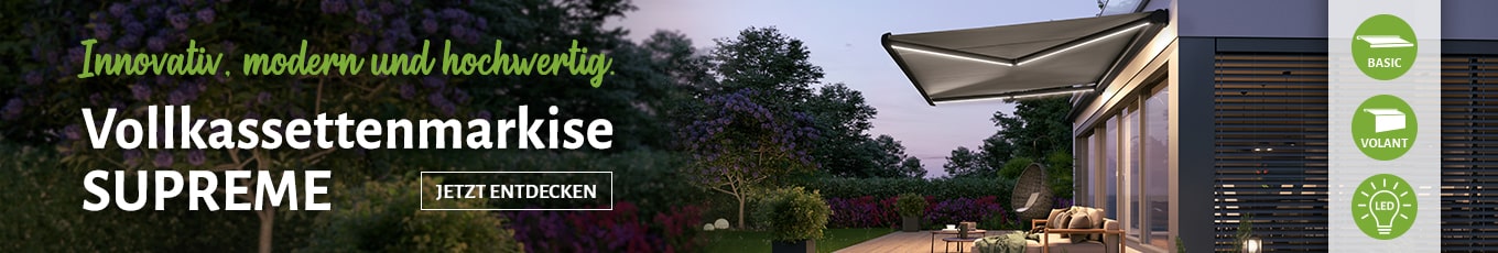 Banner der Vollkassettenmarkise Supreme