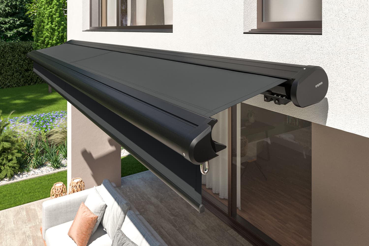 Vollkassettenmarkise "PREMIUM" mit manuellem Volant, Elektrische Steuerung inkl. Fernbedienung