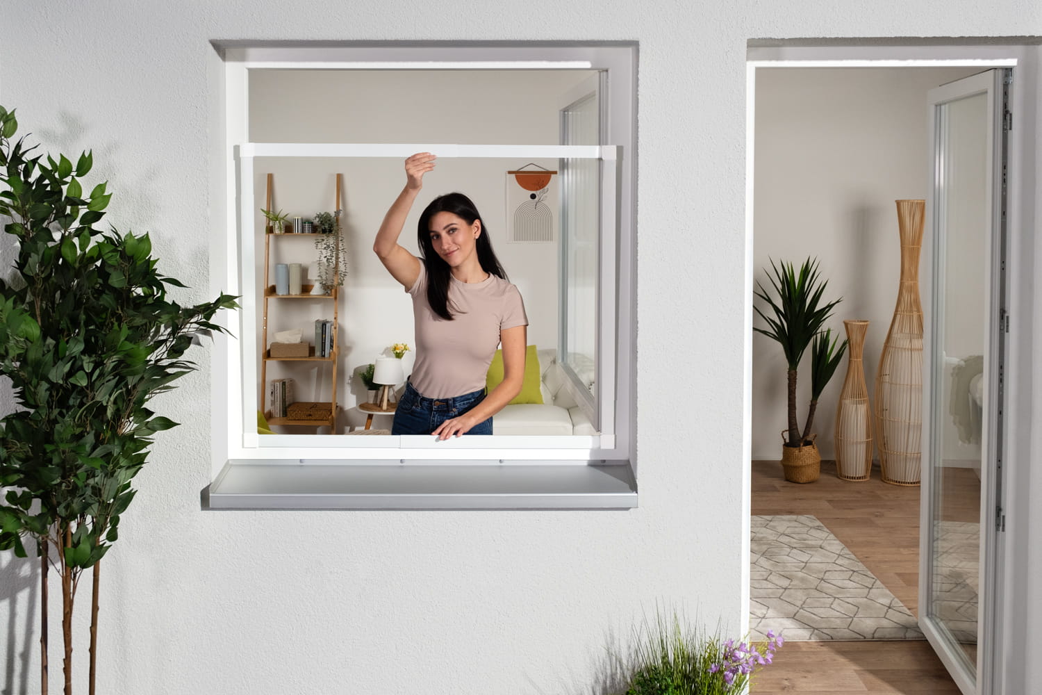 Fliegengitter Fenster Teleskopbausatz "SLIDE 2.0", 120 x 140 cm - Alurahmen