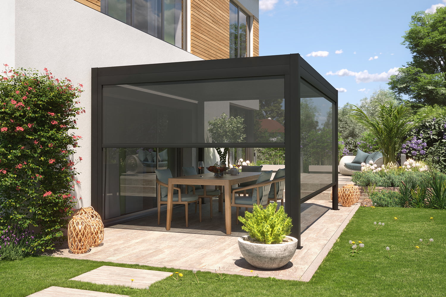 Vorhang / Sonnenschutzrollo für Pergola "ZEUS", weiß oder anthrazit