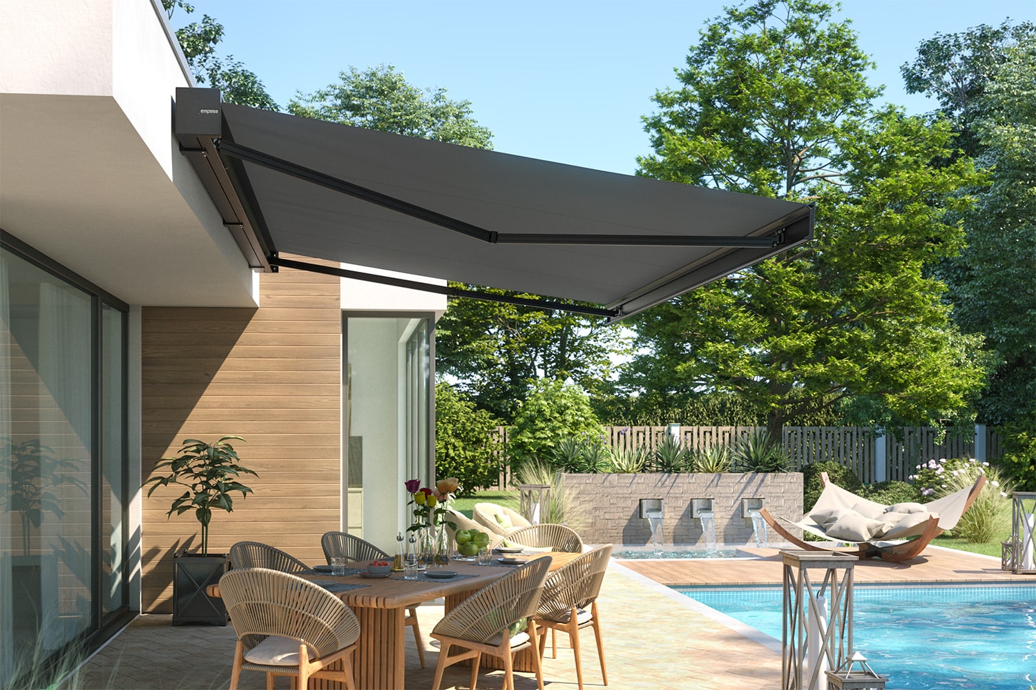 Kubische Vollkassettenmarkise "CUBE ONE", Elektrische Steuerung inkl. Fernbedienung